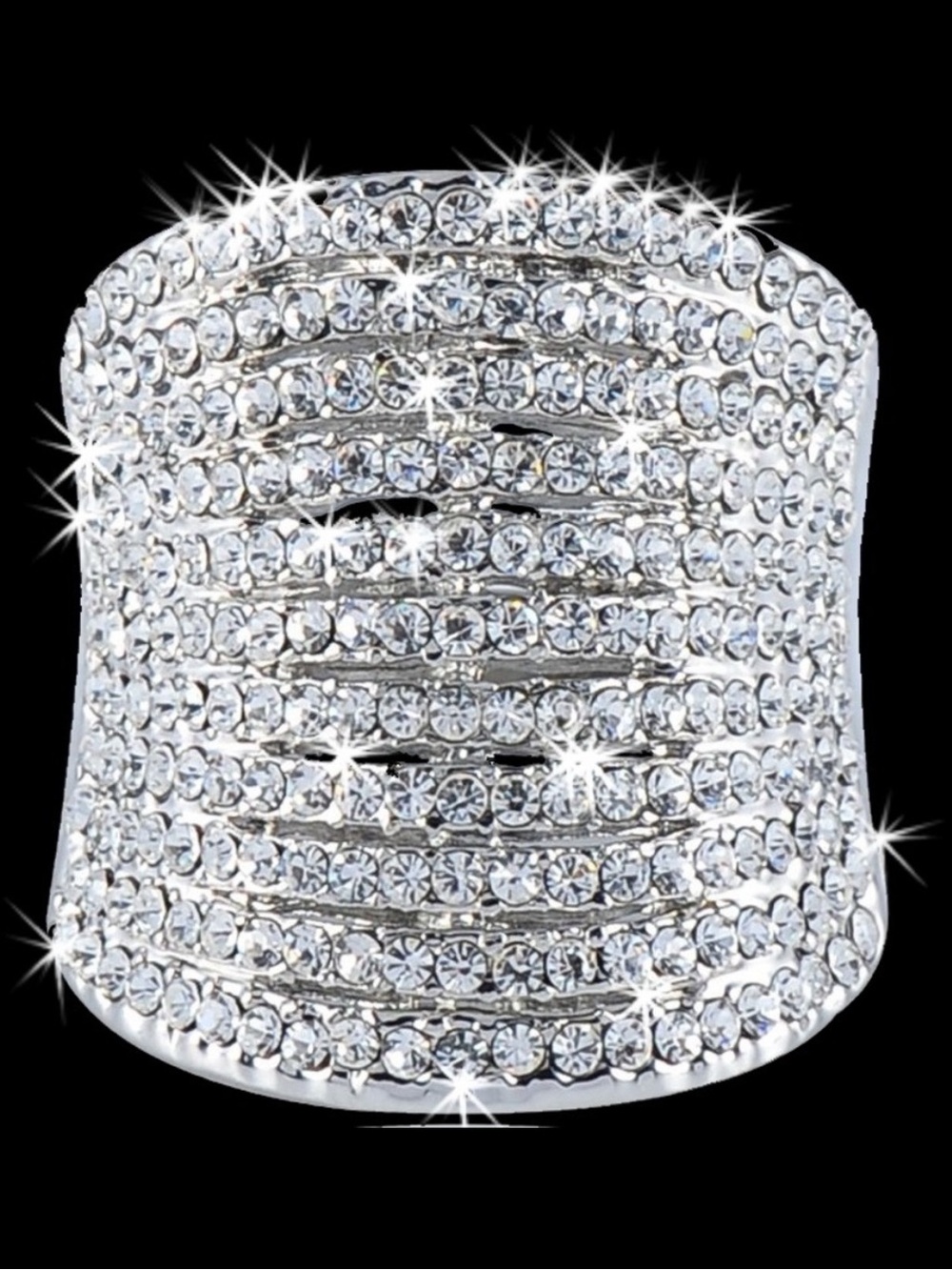 11-Row Crystal Pave Set rhinestone cz Sparkle Cocktail statement bling band Ring